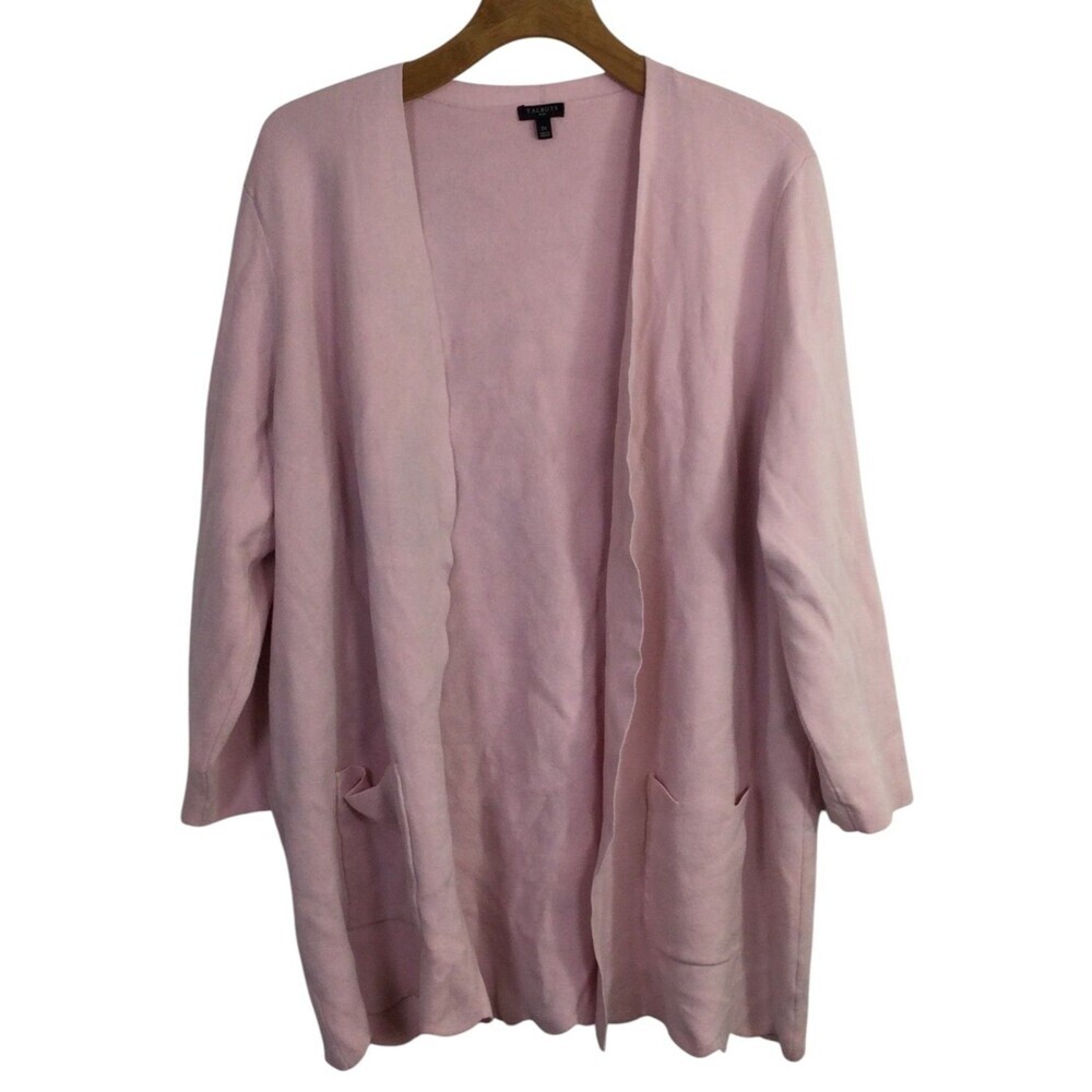Talbots Womens Cardigan Sweater Knitted Open Front Long Sleeves Pink Size 3X